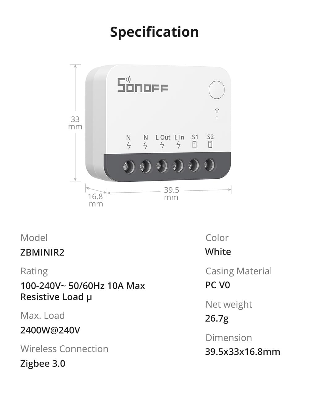 SONOFF ZBMINI R2 Extreme Zigbee Smart Switch (Neutral Wire Required)