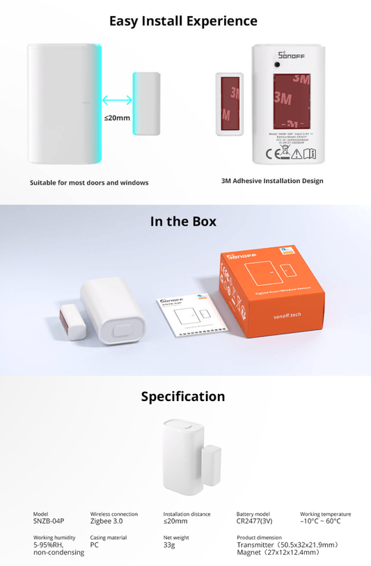 SONOFF Zigbee Door Window Sensor SNZB-04P (Battery included)