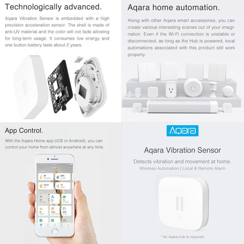 Aqara Vibration Sensor - Security & Home Automation (REQUIRES AQARA HUB)