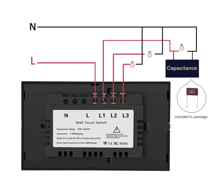 EACHEN WiFi Smart Touch Switch-L-RF-US - (NO NEUTRAL REQUIRED) (EWelink APP)