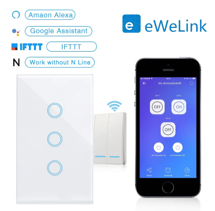 EACHEN WiFi Smart Touch Switch-L-RF-US - (NO NEUTRAL REQUIRED) (EWelink APP)