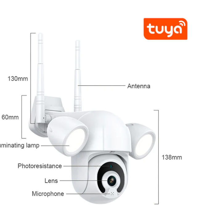 WIFI CONTROL SMART LIFE TUYA WATERPROOF OUTDOOR 5MP HD PTZ FLOODLIGHT CCTV CAMERA