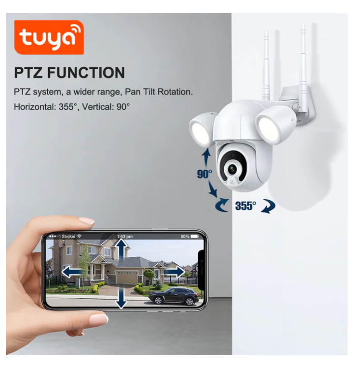 WIFI CONTROL SMART LIFE TUYA WATERPROOF OUTDOOR 5MP HD PTZ FLOODLIGHT CCTV CAMERA