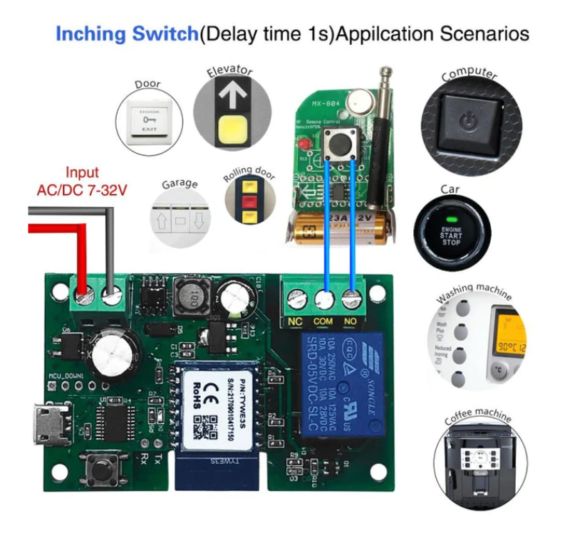 EACHEN WiFi Inching Relay Momentary Switch Module ST-DC1 (Tuya SmartLife APP)