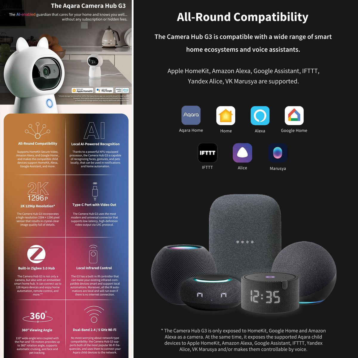 Aqara Camera Hub G3 - Apple HomeKit Secure Video, 2K, 360 FoV, Night Vision, Zigbee 3.0
