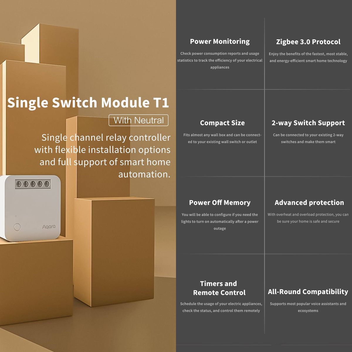 Aqara Single Switch Module T1 (with Neutral) - REQUIRES AQARA HUB