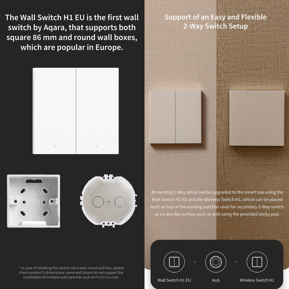 Aqara Smart Wall Switch H1 Double Switch (No Neutral) - REQUIRES AQARA HUB