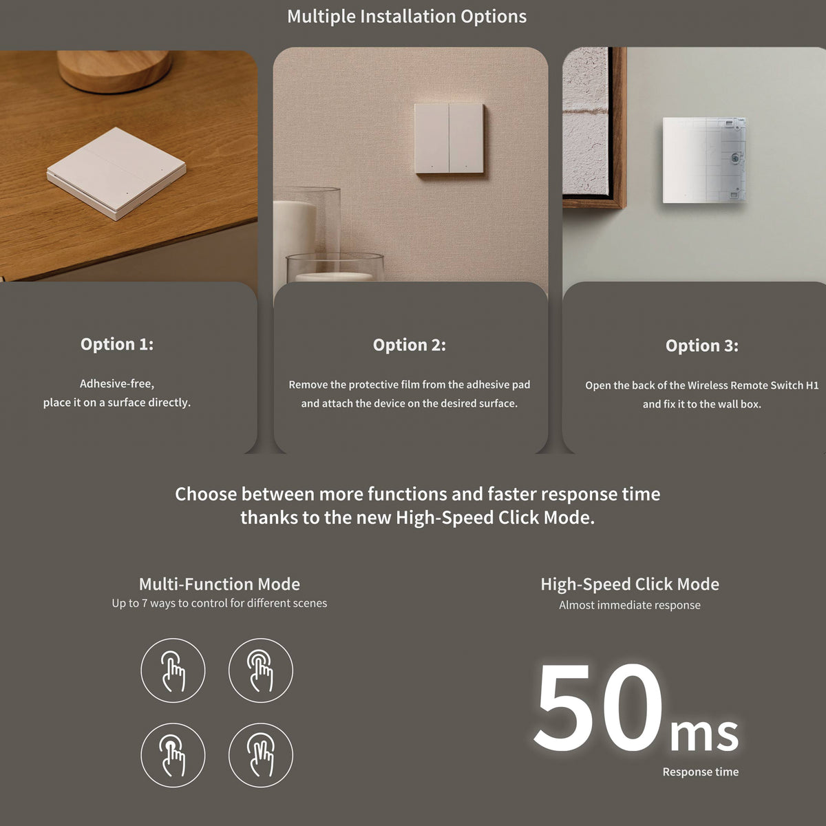 Aqara Smart Wall Switch H1 Single Switch (No Neutral) - REQUIRES AQARA HUB