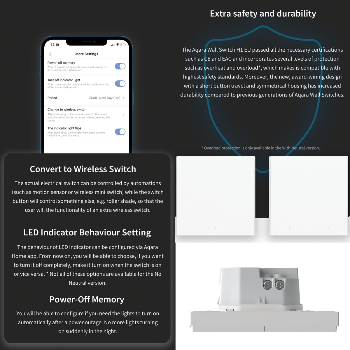 Aqara Smart Wall Switch H1 Double Switch (No Neutral) - REQUIRES AQARA HUB
