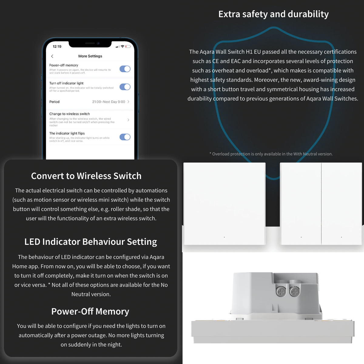 Aqara Smart Wall Switch H1 Single Switch (No Neutral) - REQUIRES AQARA HUB