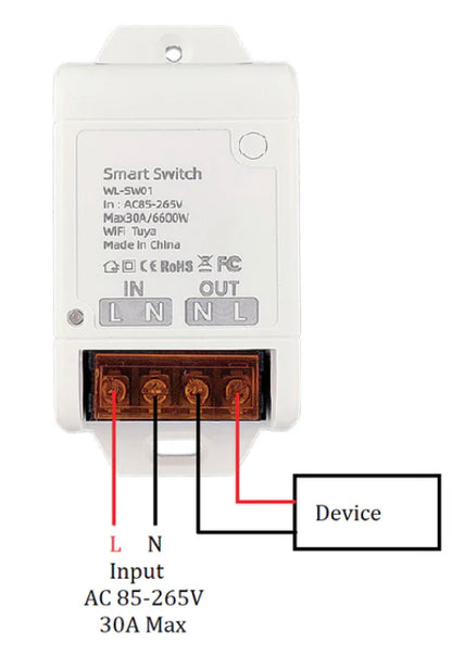 Smart Life Tuya WIFI 1CH 30A 6600W 6.6KW Switch Circuit Breaker Relay