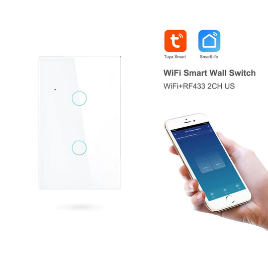 WIFI CONTROL SMART LIFE TUYA 2CH US LED NEUTRAL OR NO NEUTRAL SMART SWITCH WITH RF433MHZ