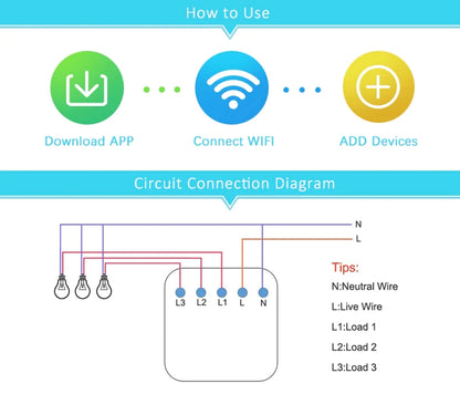 WIFI CONTROL SMART LIFE TUYA 4CH US LED NO NEUTRAL SMART SWITCH WITH RF433MHZ