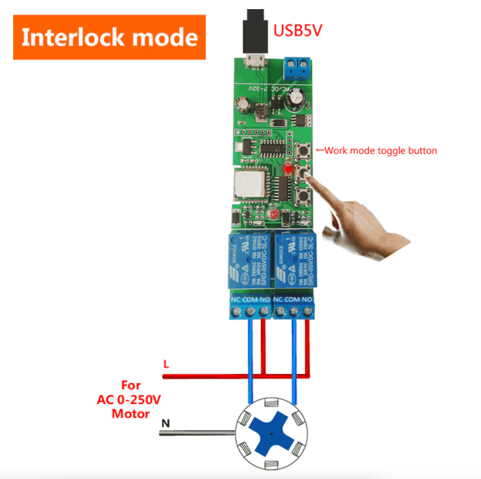 WiFi Inching Relay Momentary/Self-Locking/Interlock Switch Module (ST-DC2)