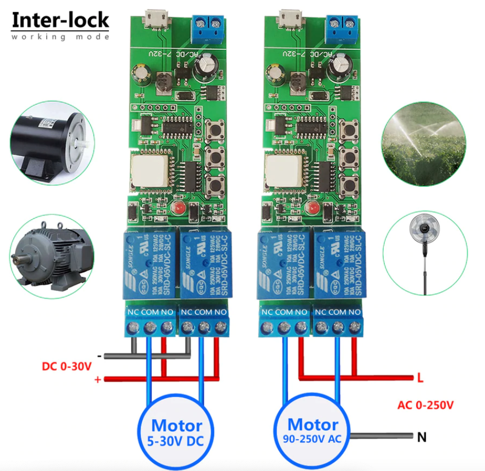 WiFi Inching Relay Momentary/Self-Locking/Interlock Switch Module (ST-DC2)