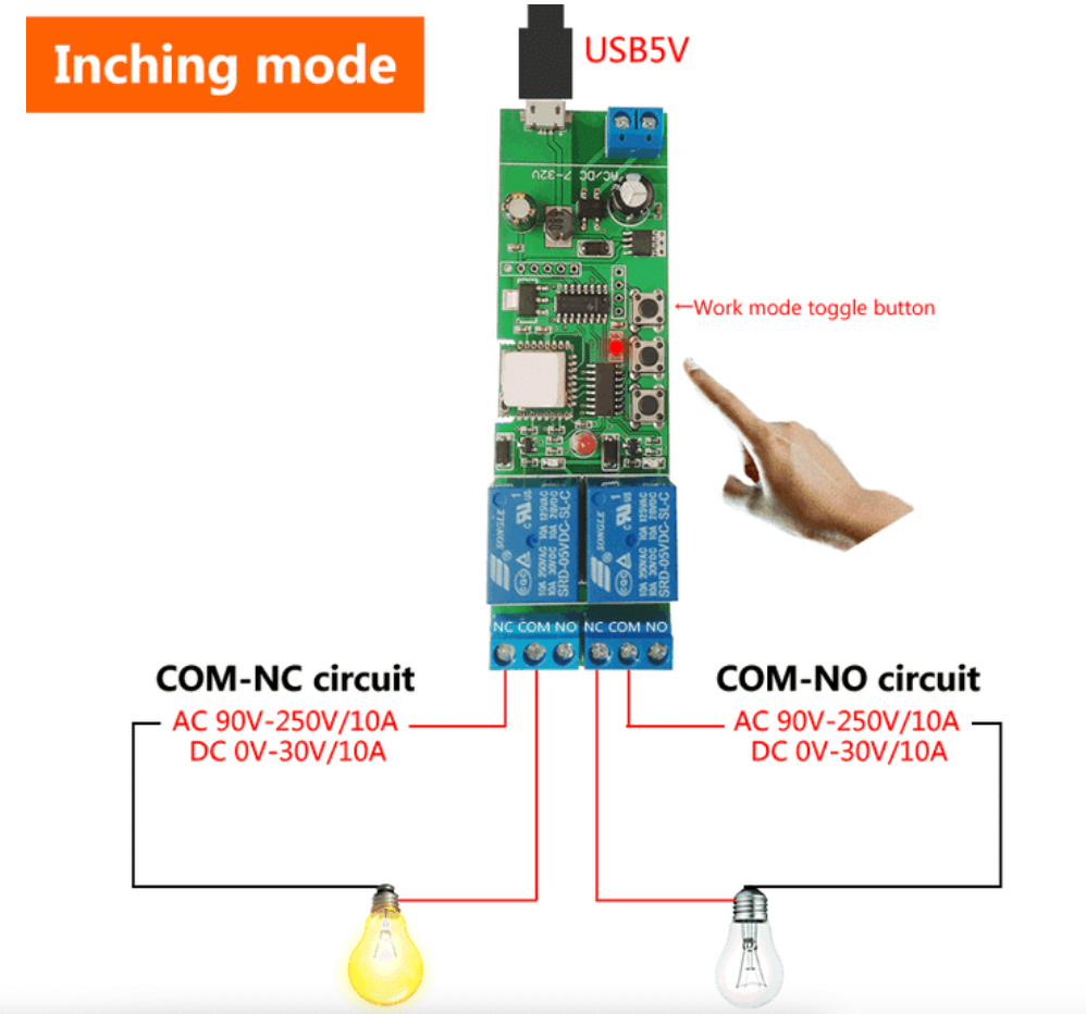 WiFi Inching Relay Momentary/Self-Locking/Interlock Switch Module (ST-DC2)
