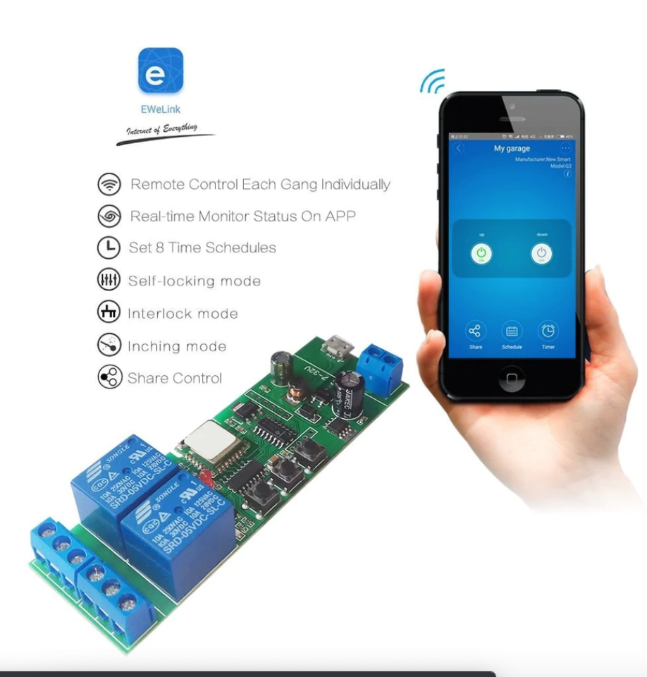 WiFi Inching Relay Momentary/Self-Locking/Interlock Switch Module (ST-DC2)