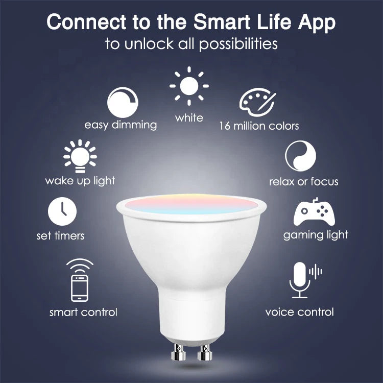 WIFI CONTROL SMART LIFE TUYA RGB CCT 5W GU10 LED DOWNLIGHT BULB