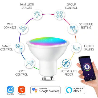 WIFI CONTROL SMART LIFE TUYA RGB CCT 5W GU10 LED DOWNLIGHT BULB